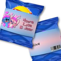 Printable print-bestand maak zelf je traktatie chips wikkel label etiket Stitch