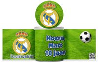 Printable print-bestand maak zelf je traktatie Pringles chips wikkel label voetbalclub Real Madrid